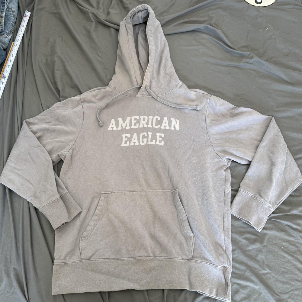 American Eagle Shirt Womens L Gray Hooded Super Soft Long Sleeve Pullover Logo
